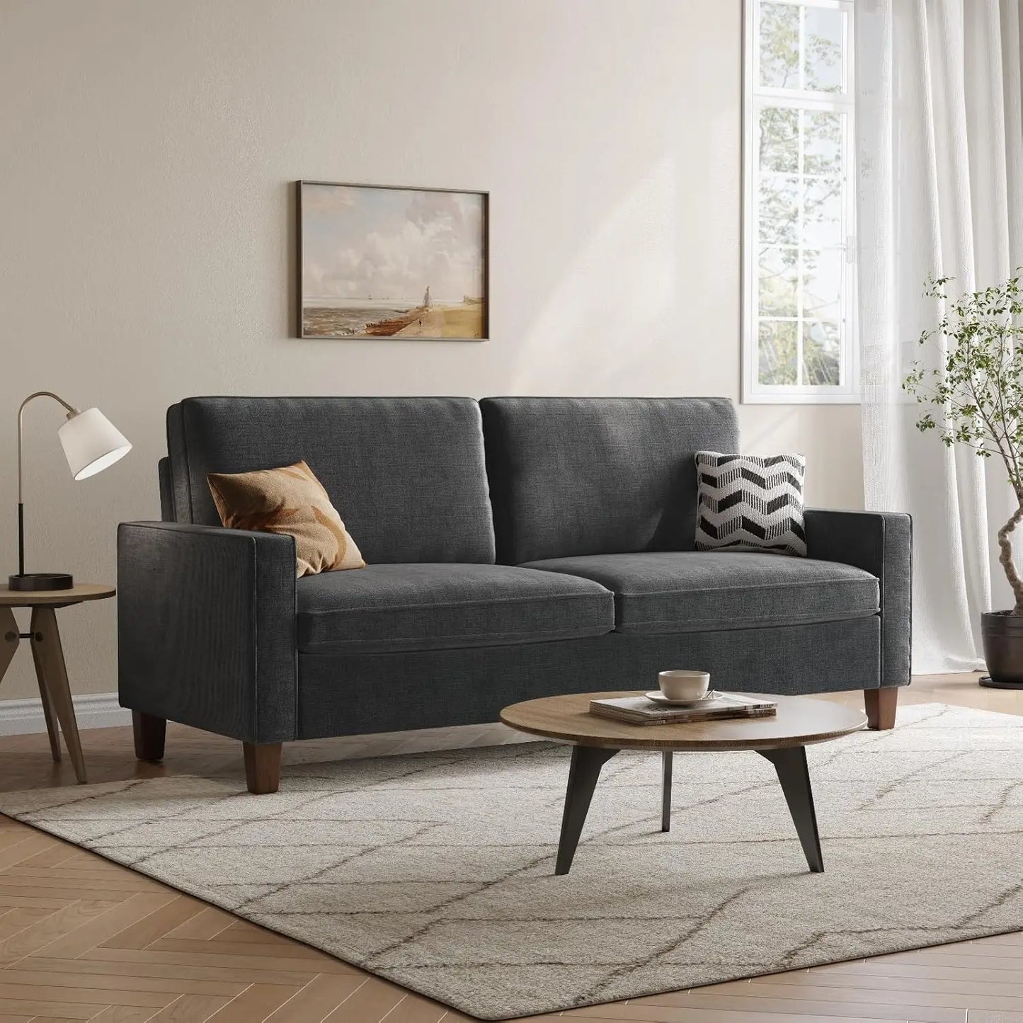 70" Modern Loveseat Sofa – Faux Linen Fabric with Adjustable Back Cushion, Pocketed Spring Seat, and 900lbs Weight Capacity