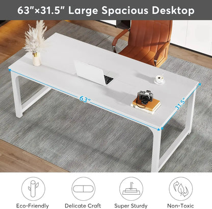 Modern 63" Executive Office Desk - Large Computer Table with Spliced Desktop