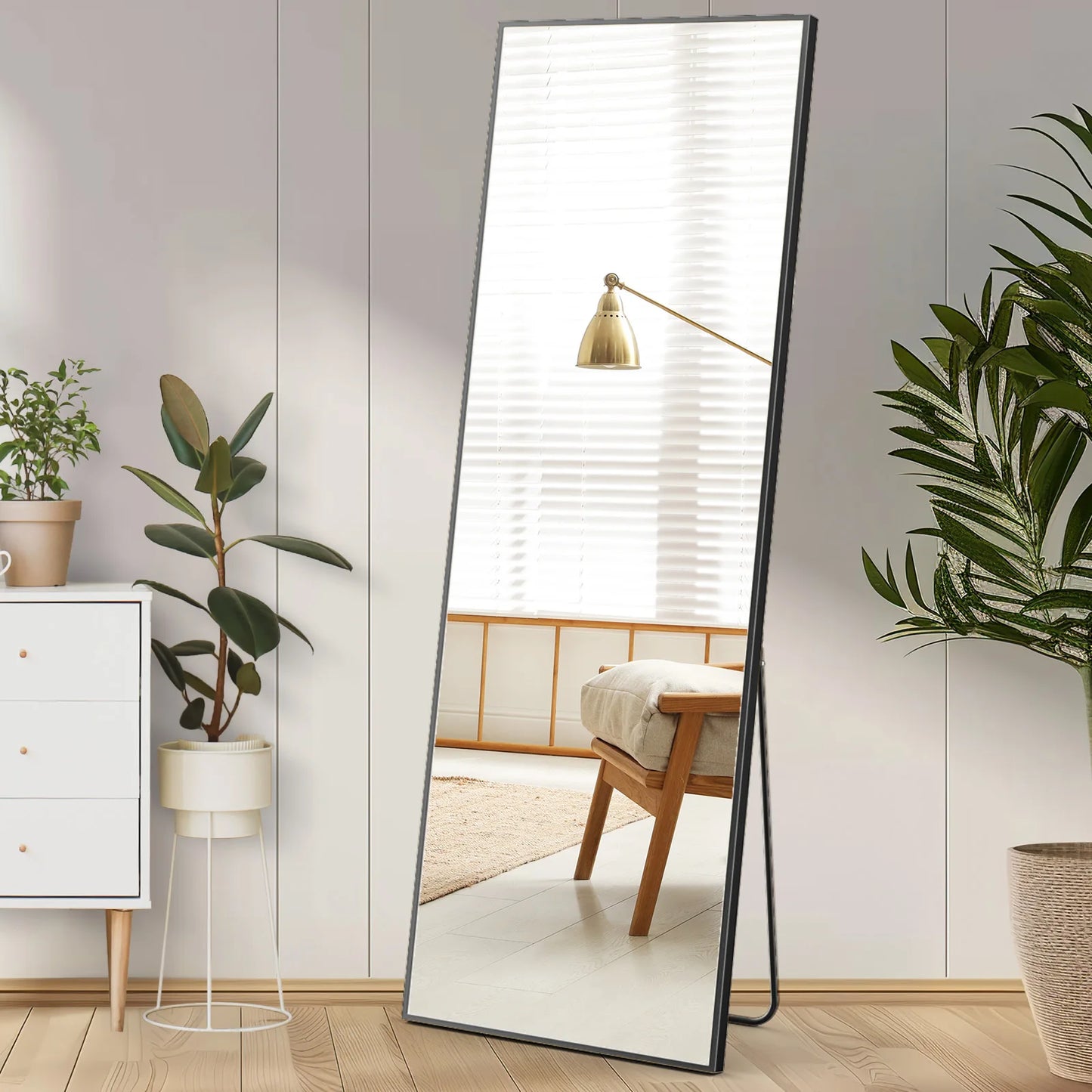 Full-Length Standing Mirror with Aluminum Alloy Frame - Minimalist Modern Design