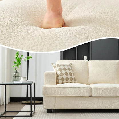 Modern Minimalist Extra Deep Seat Sofa with Teddy Velvet Upholstery – Ergonomic Design, Easy Assembly, 84" W Living Room Couch