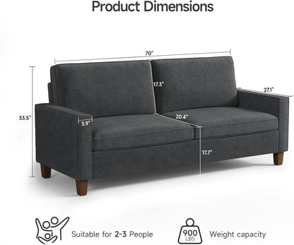 70" Modern Loveseat Sofa – Faux Linen Fabric with Adjustable Back Cushion, Pocketed Spring Seat, and 900lbs Weight Capacity