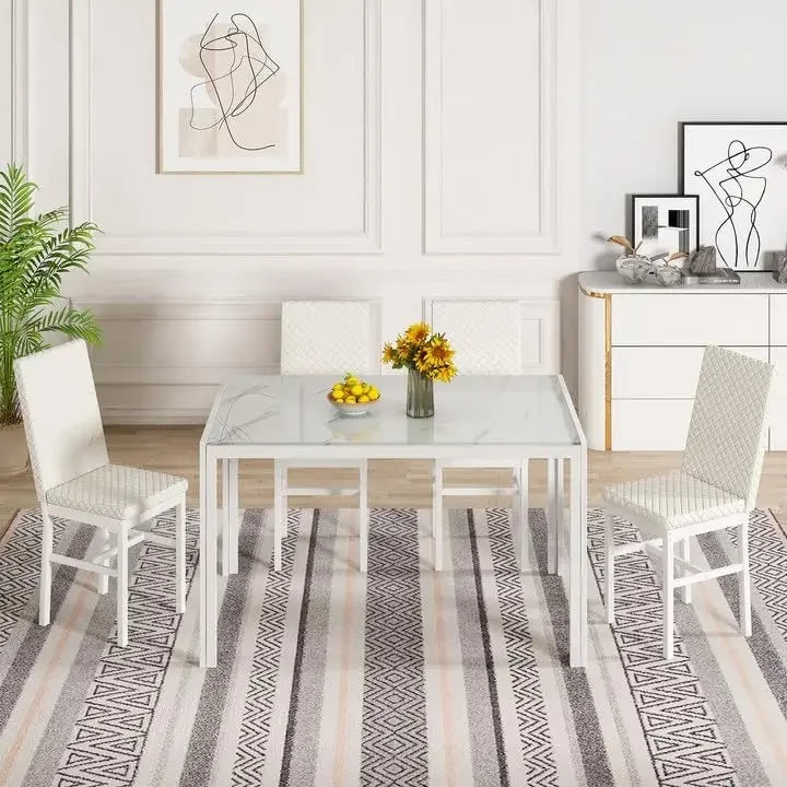 Kitchen Dining Table Set for 4, Modern Rectangular 5 Piece Dining Room Table and Chairs Set, Brown wooden Metal Table Set