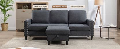 Convertible L-Shaped Sectional Sofa with Storage – Modern Velvet Living Room Couch with Cup Holders