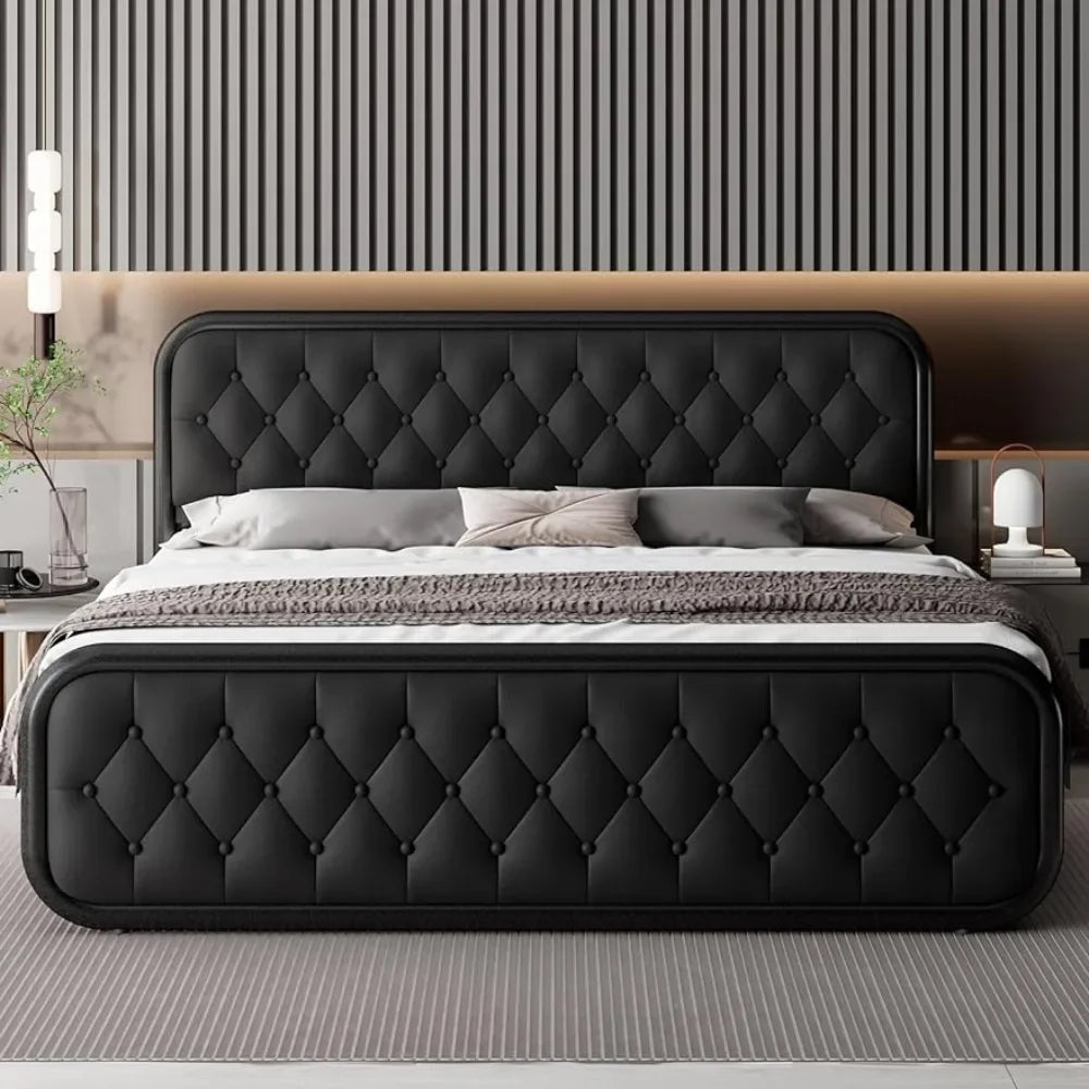 Minimalist Faux Leather Bed Frame with Headboard - Available in Full Size