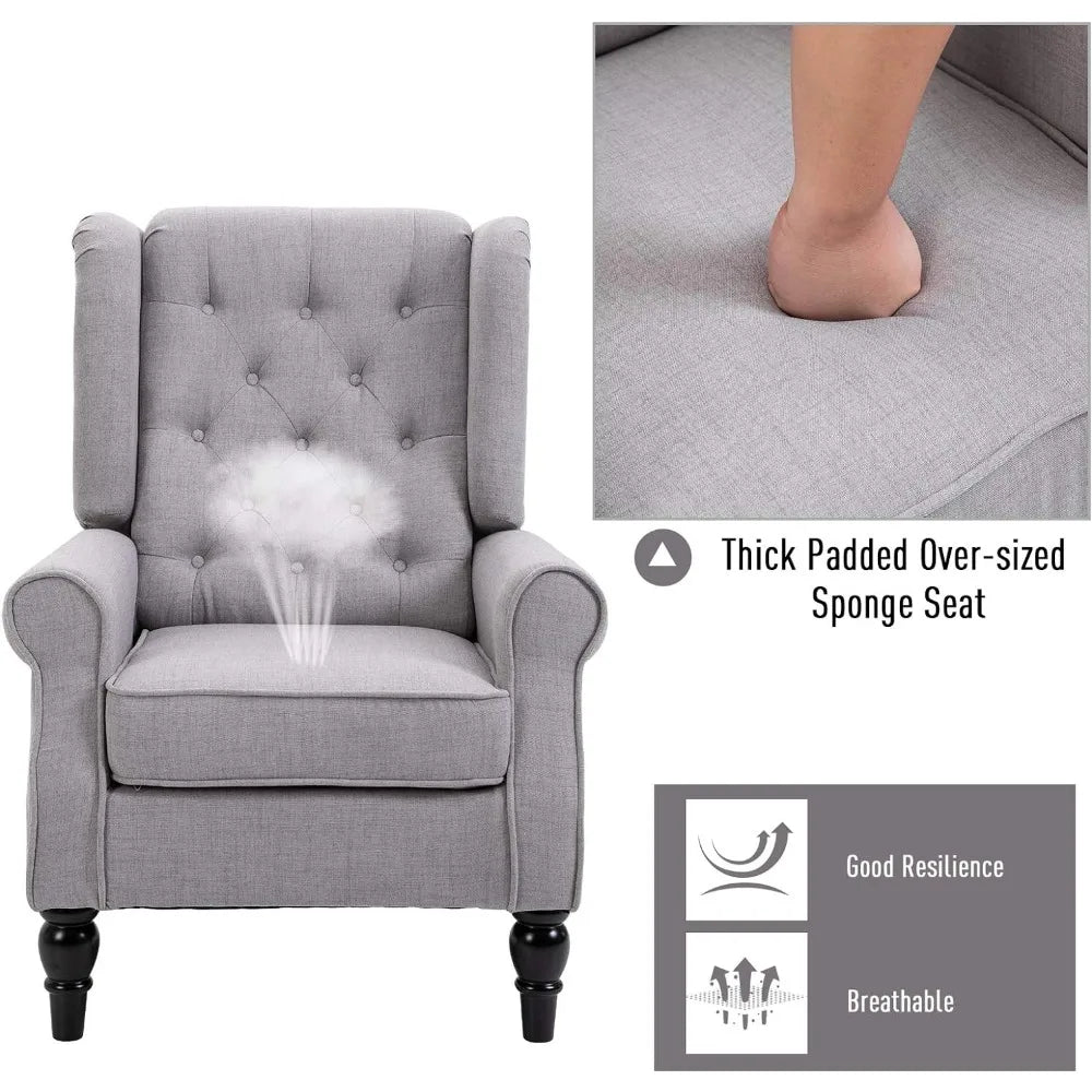 Modern Minimalist Grey Accent Chair with Button Tufted Back – Solid Wood Frame and Padded Comfort