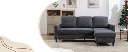 Convertible L-Shaped Sectional Sofa with Storage – Modern Velvet Living Room Couch with Cup Holders