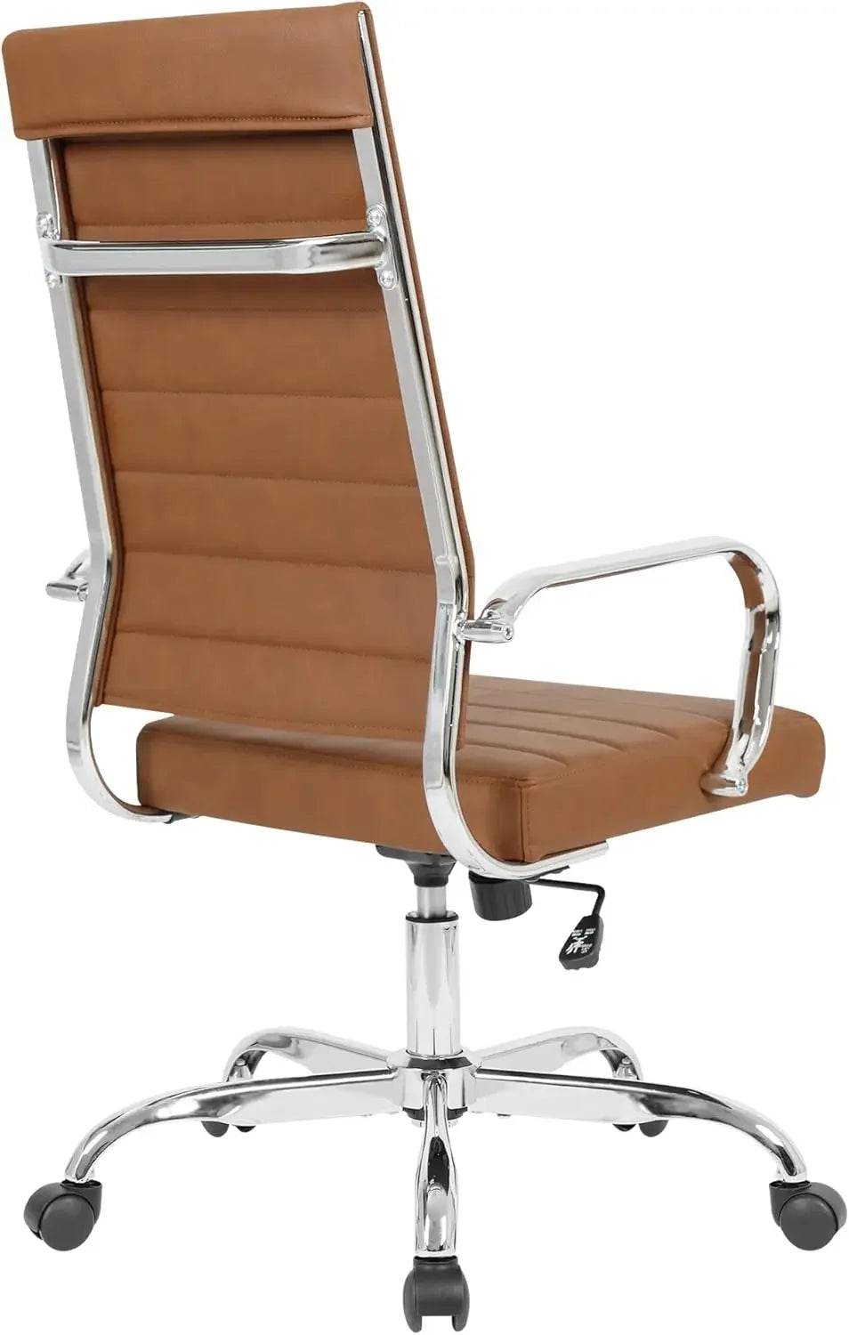 High Back Executive Office Chair with Adjustable Height, Ribbed Faux Leather, and Soft Padded Armrests – Chrome Brown