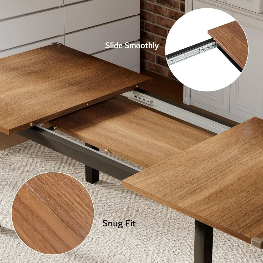 Extendable Modern Walnut Dining Table and Chair Set – 7-Piece Set for 4-8 Persons