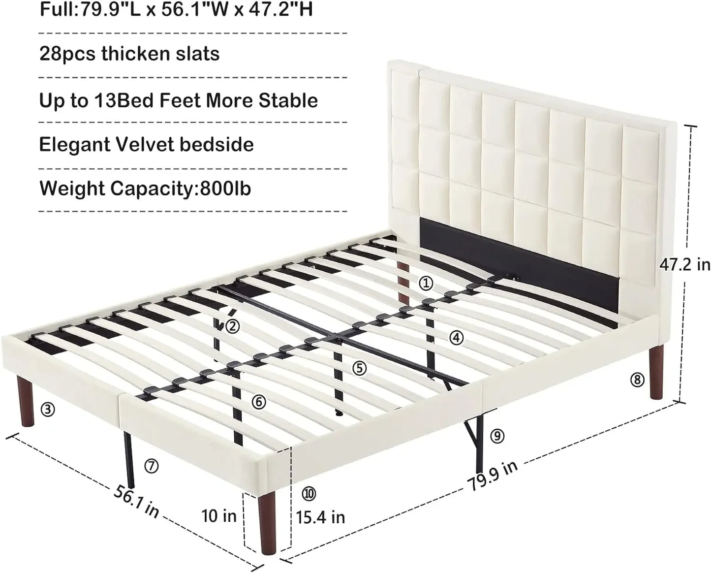 Upholstered Bed Frame with Curved Headboard & Footboard - Full, Queen, King Sizes Available