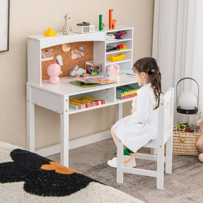 Kids' Study Desk and Chair Set with Cork Bulletin Board - Spacious and Sturdy Design