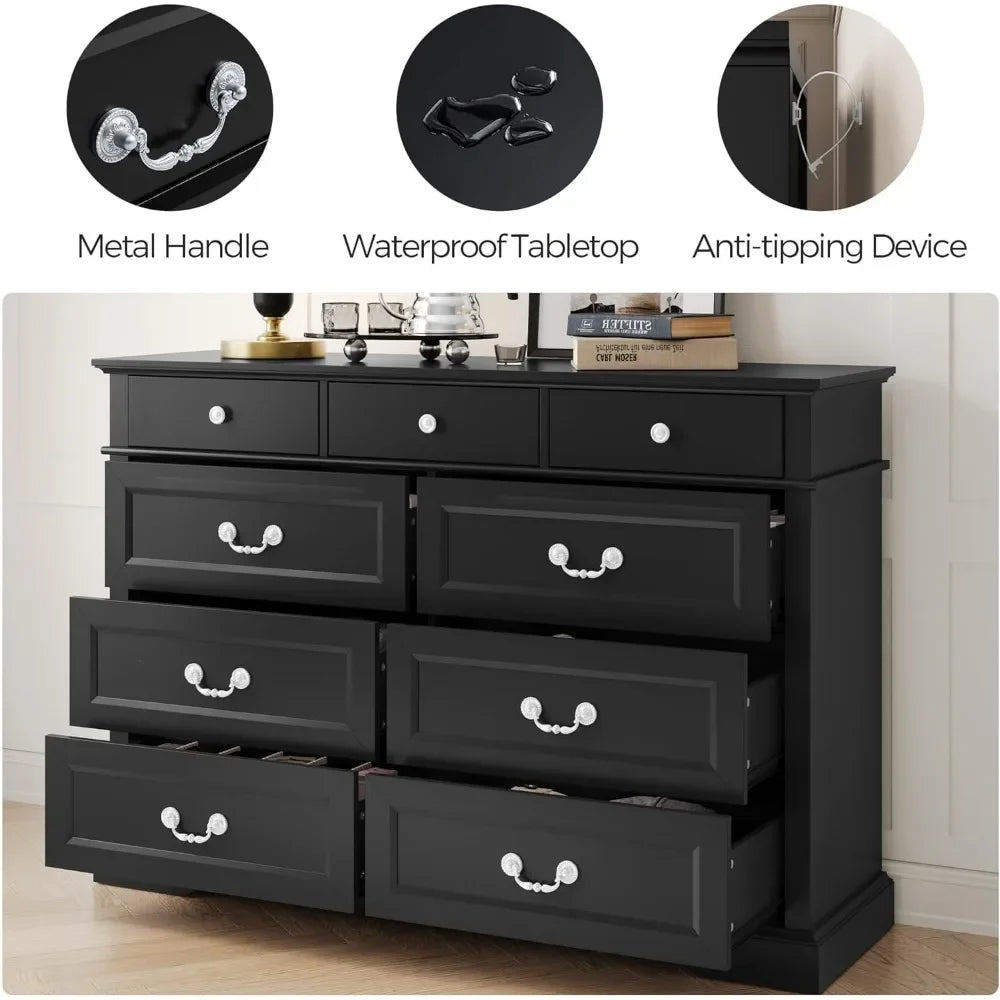 Eco-Friendly Grey Dresser - 9-Drawer Organizer for Bedroom and Closet