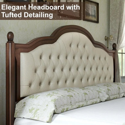 Transitional Solid Wood Bed Frame with Tufted Headboard - Full Size