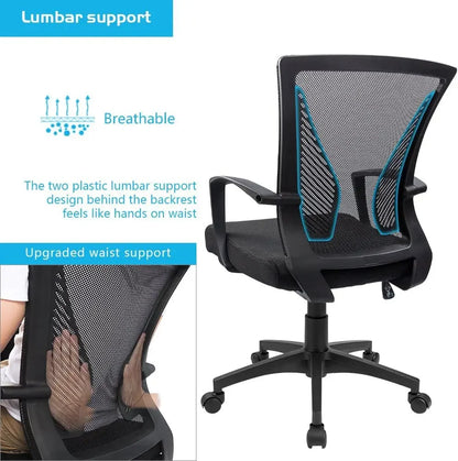 Ergonomic Mesh Office Chair with Lumbar Support, Adjustable Height, and 360° Swivel (Black)