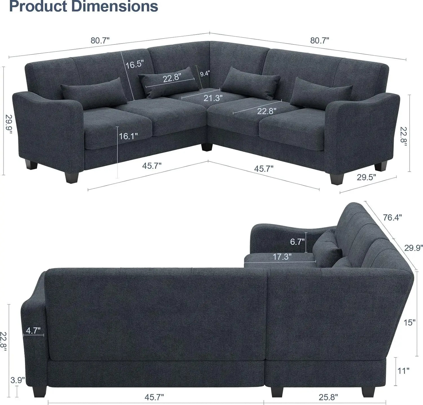 Modern L-Shaped Sectional Sofa with Upholstered Backrest – Versatile and Comfortable for Living Room or Apartment