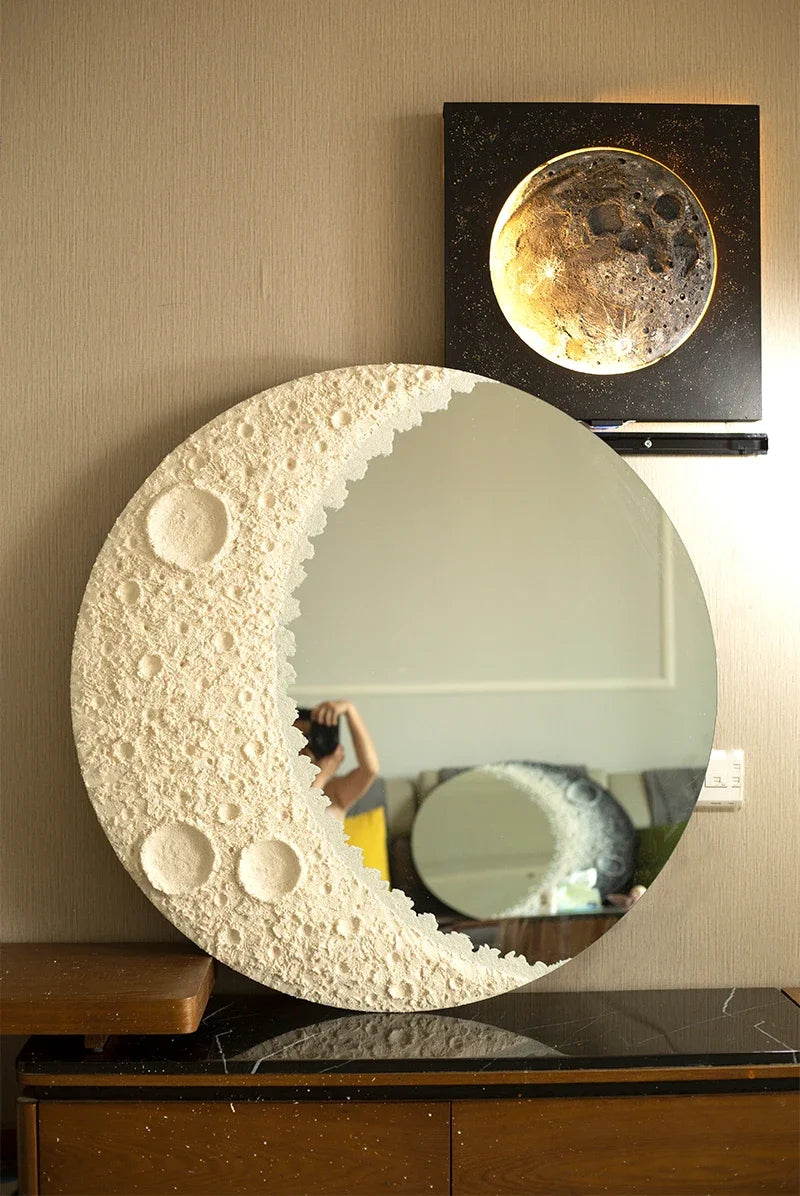 Round Nordic Wall Mirror Art Free Shipping Modern Design Moon Makeup Mirror Korean Dekoracyjne Lustra Bedroom Decoration CX649FT