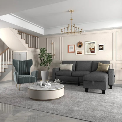 Modern Hemp Fabric Sofa – L-Shaped Sectional Sofa with Wide Seating and Low Seat Height, 78 Inches Wide