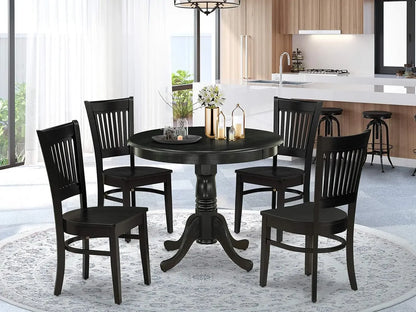 3-Piece Dining Room Set – Round Pedestal Table and 2 Wooden Chairs, 36"x36", Linen White