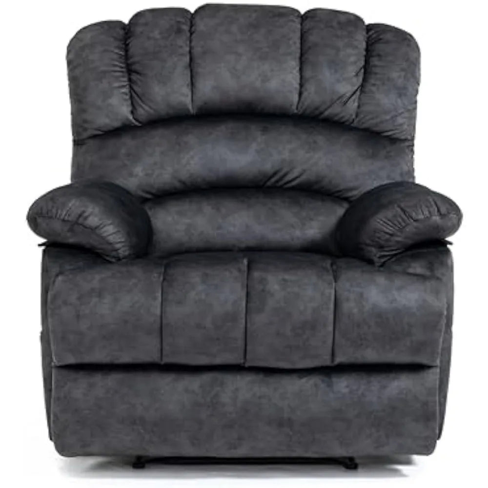 Oversized Manual Recliner with Wing Back, Grey Fabric, Comfortable Rocking Recliner Chair, High-Density Foam Padding, 350 lbs Capacity