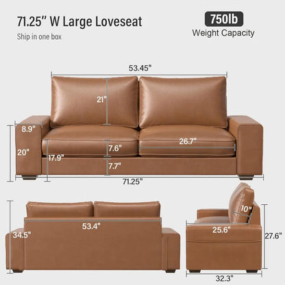 71" Faux Leather Loveseat Sofa – Modern Mid-Century Couch with Storage Pockets, Solid Wood Frame, and Removable Cushion Covers for Living Room, Office, or Bedroom