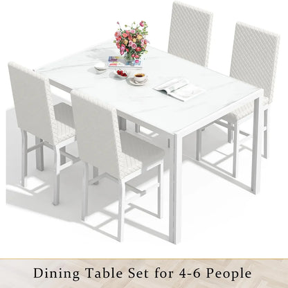 Kitchen Dining Table Set for 4, Modern Rectangular 5 Piece Dining Room Table and Chairs Set, Brown wooden Metal Table Set
