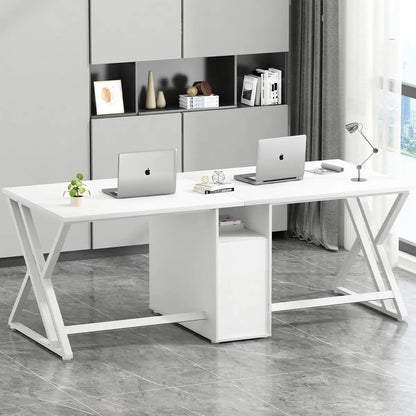 LVB Double Desk - Industrial Style Writing and Computer Desk with Storage