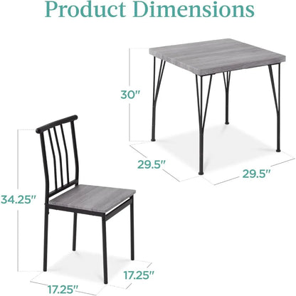 3-Piece Dining Room Set – Compact Table with Alloy Steel Frame and Engineered Wood Top, Includes 2 Chairs for Small Spaces