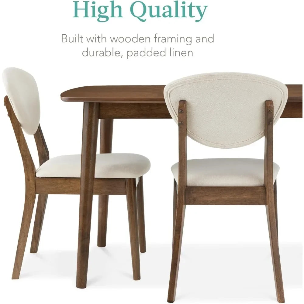 Mid-Century Modern Dining Set with Stainless Steel Frame and Padded Linen Chairs - 5 Piece Rectangular Dining Table Set