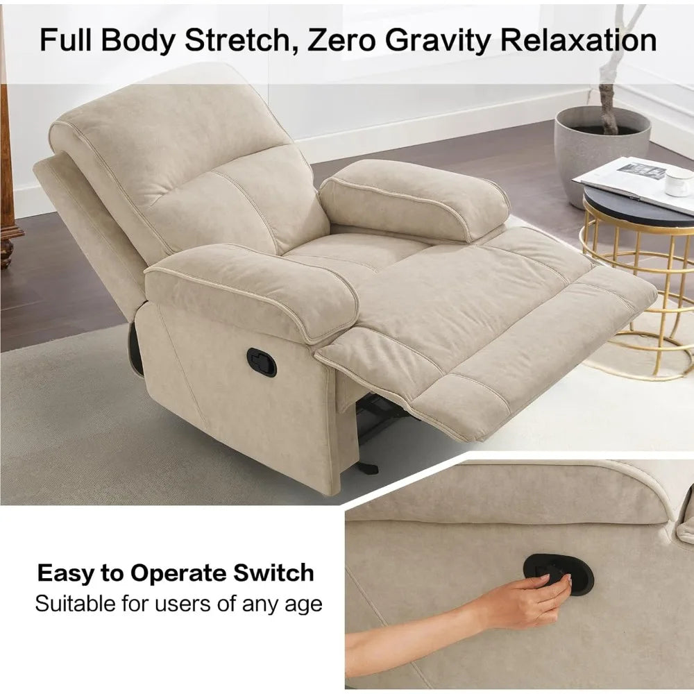 Modern Beige Rocking Recliner with Extra Large Footrests and Full Body Stretch