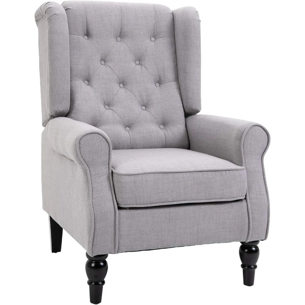 Modern Minimalist Grey Accent Chair with Button Tufted Back – Solid Wood Frame and Padded Comfort