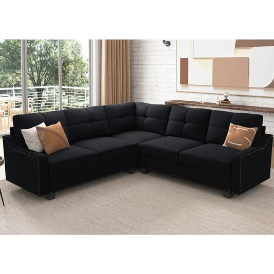 Modern L-Shaped Cotton Fabric Sectional Sofa – Nailhead Trim, Ergonomic Design, 82.7-Inch Width