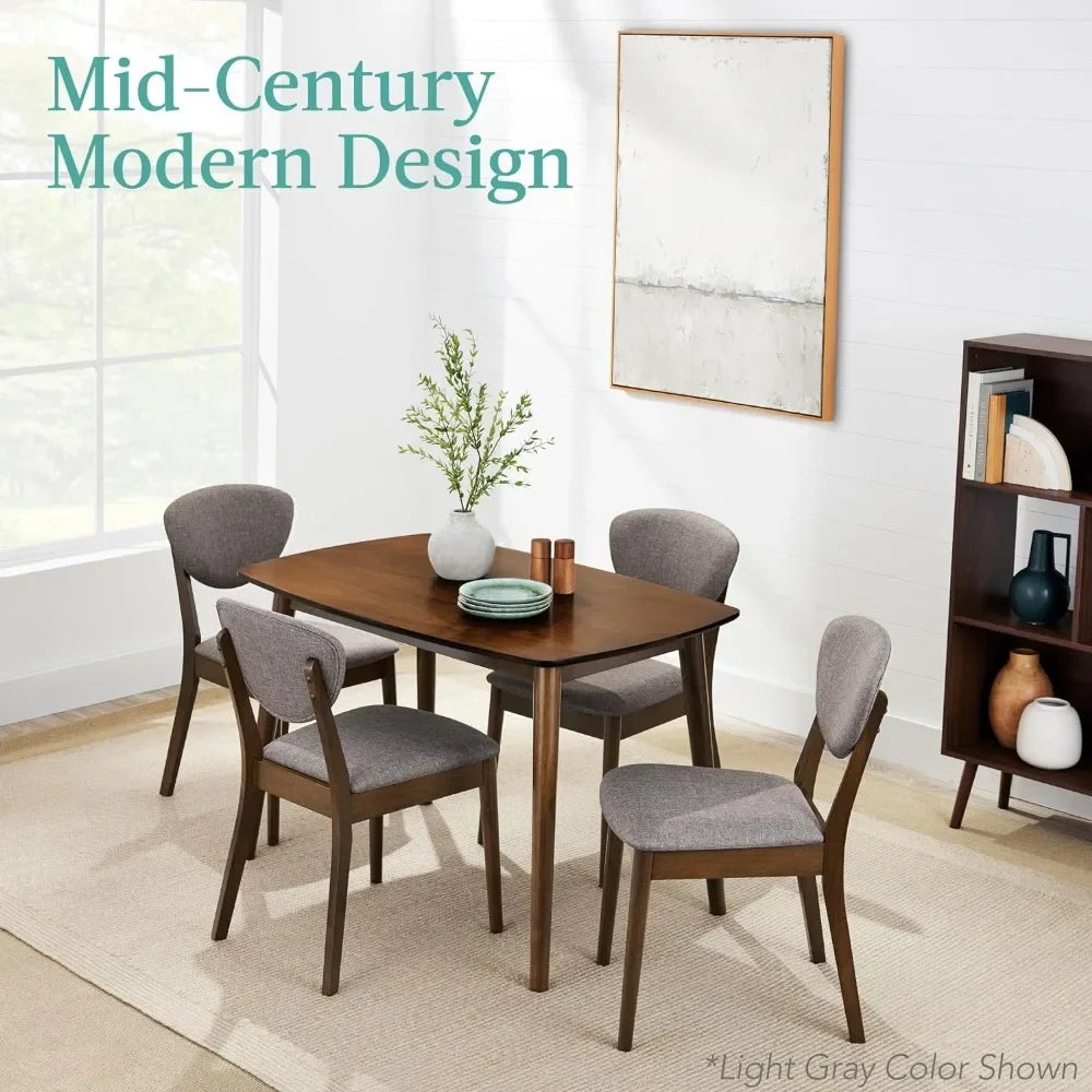 Mid-Century Modern Dining Set with Stainless Steel Frame and Padded Linen Chairs - 5 Piece Rectangular Dining Table Set