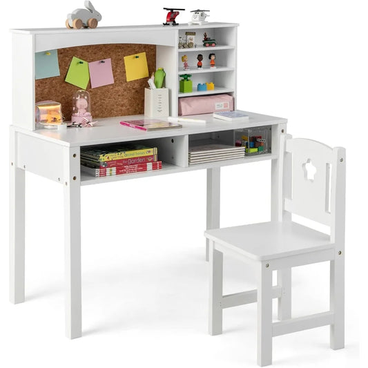 Kids' Study Desk and Chair Set with Cork Bulletin Board - Spacious and Sturdy Design