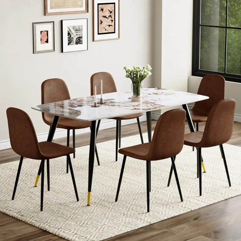 Minimalist Modern Sintered Stone Dining Table Set with 6 Chairs – Durable and Stylish for Kitchen or Dining Room