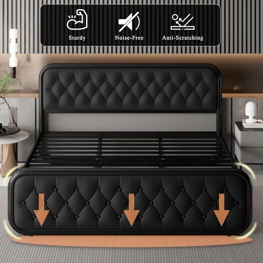 Minimalist Faux Leather Bed Frame with Headboard - Available in Full Size