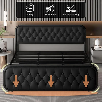 Minimalist Faux Leather Bed Frame with Headboard - Available in Full Size