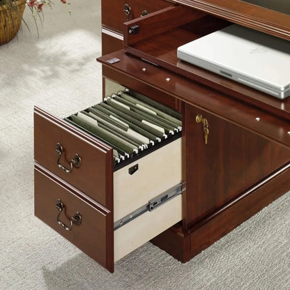 Classic Cherry Executive Desk - Solid Wood with 5 Drawers, Soft-Close, and Locking Features