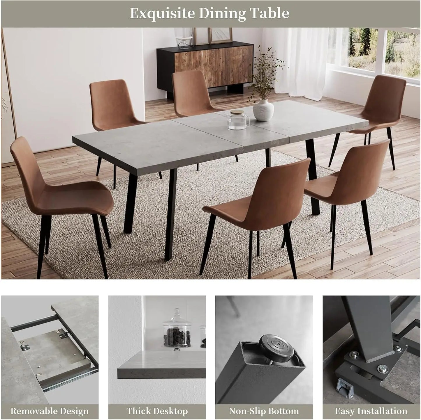 7-Piece Modern Dining Set – Extendable Table with 6 PU Leather Chairs, Mid-Century Industrial Style, Space-Saving Design