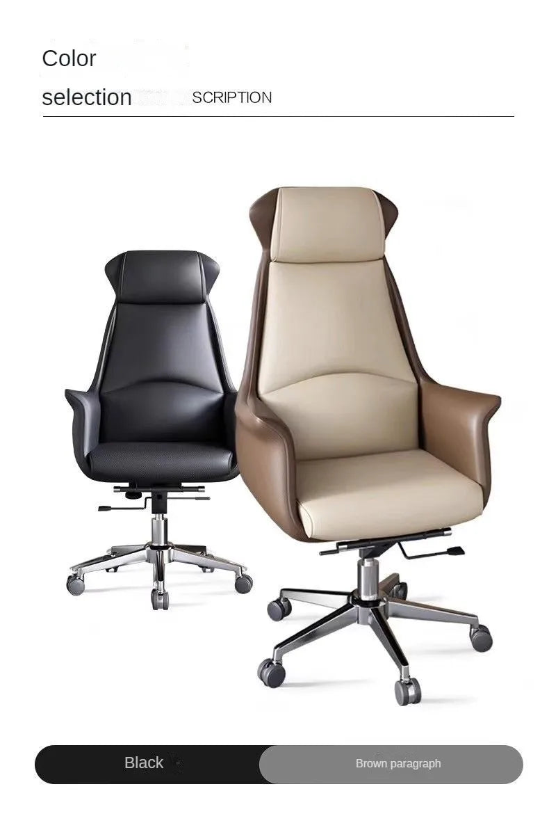 Genuine Leather Executive Office Chair - Adjustable Lift Chair with Armrests and Rollers