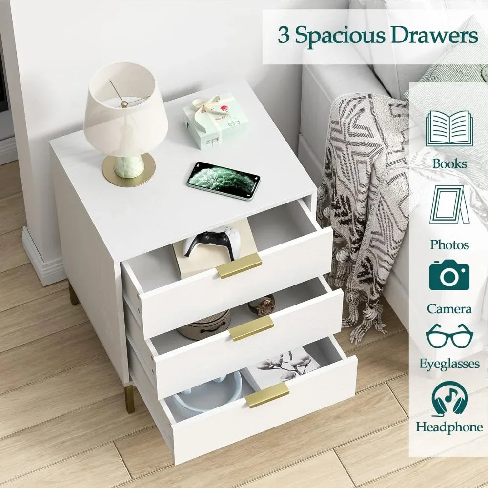 Modern Wooden Nightstand with 3 Drawers and Rustic Charm