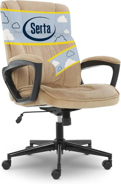 Hannah Executive Microfiber Office Chair - Ergonomic with Lumbar Support and Headrest Pillow, Adjustable, Beige