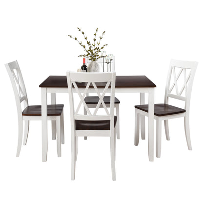 5-Piece Dining Table Set – Solid Wood and Acacia Veneer Table with 4 Ergonomic Chairs, Black/White + Cherry Finish