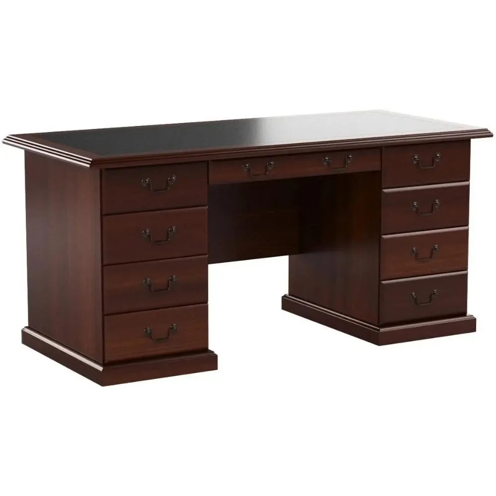 Classic Cherry Executive Desk - Solid Wood with 5 Drawers, Soft-Close, and Locking Features