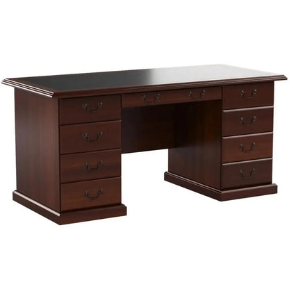 Classic Cherry Executive Desk - Solid Wood with 5 Drawers, Soft-Close, and Locking Features