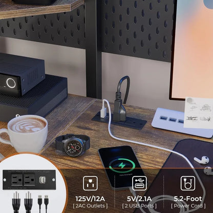 Twin Loft Bed with Desk and Outlets - Space-Saving Design with LED Lights