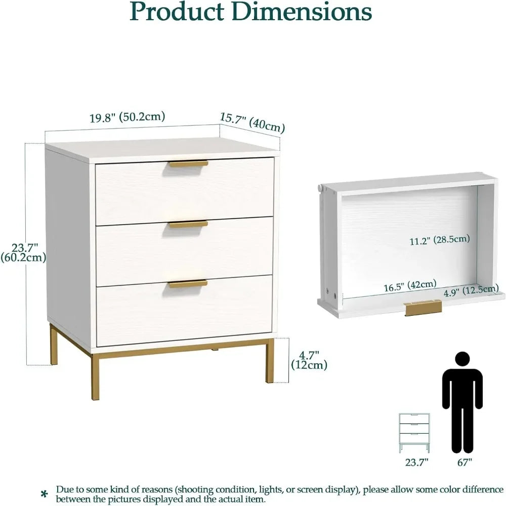 Modern Wooden Nightstand with 3 Drawers and Rustic Charm