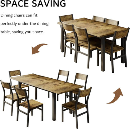 Extendable Modern Walnut Dining Table and Chair Set – 7-Piece Set for 4-8 Persons