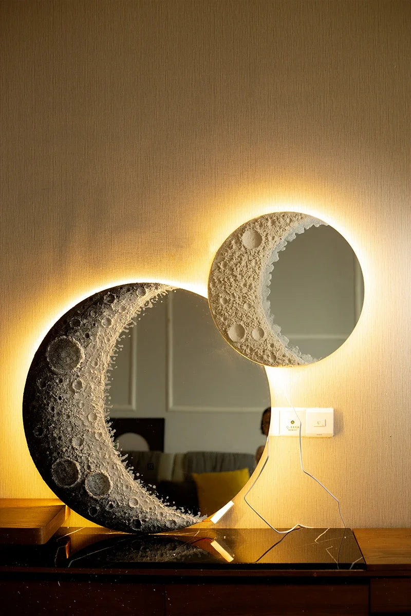 Round Nordic Wall Mirror Art Free Shipping Modern Design Moon Makeup Mirror Korean Dekoracyjne Lustra Bedroom Decoration CX649FT