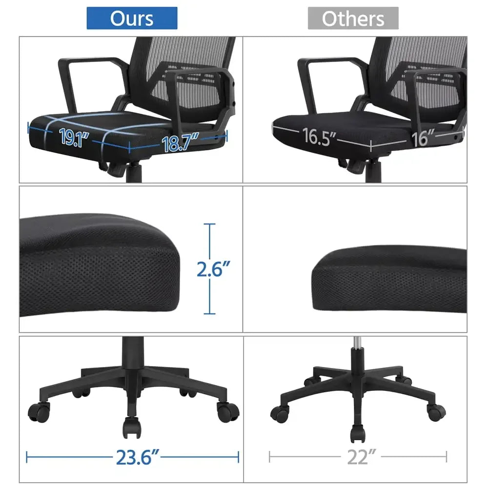 Ergonomic Height Adjustable Mesh Office Chair - Mid-Back, Breathable Mesh with Swivel Function