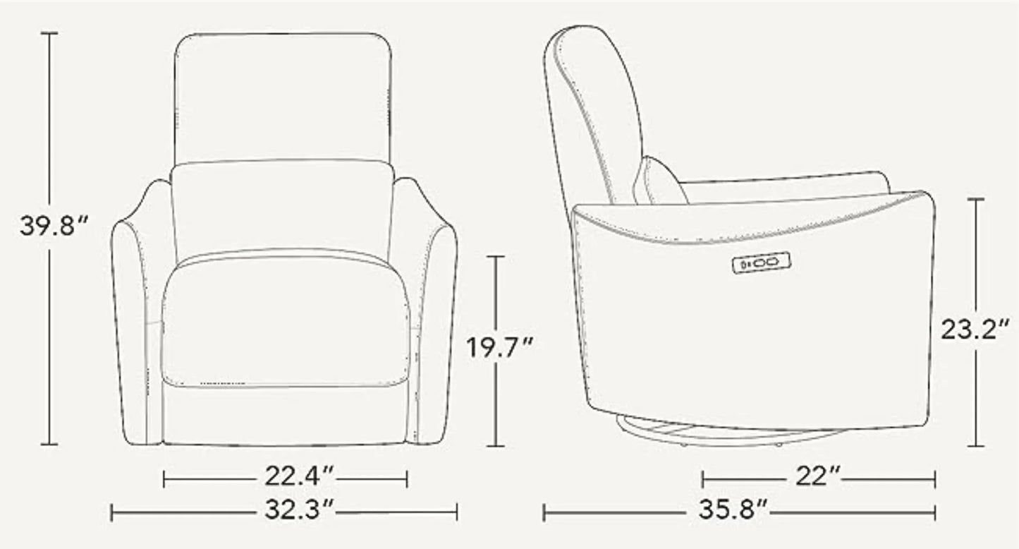 Faux Leather Power Glider Swivel Rocker Recliner Chair with USB Ports and Extended Footrest – Cognac Brown