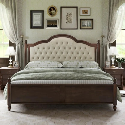 Transitional Solid Wood Bed Frame with Tufted Headboard - Full Size